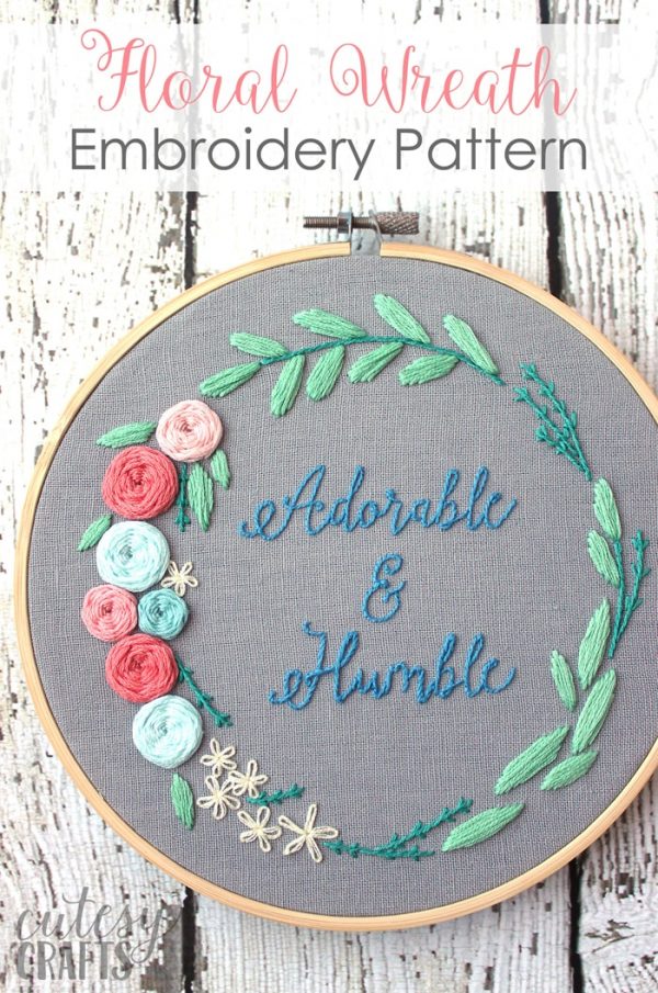 Floral Wreath Embroidery Pattern - Cutesy Crafts