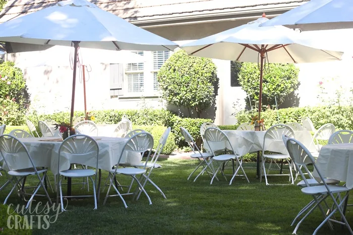 Round tables with Umbrellas outside