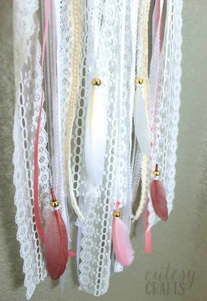 feathers and ribbon on dream catcher