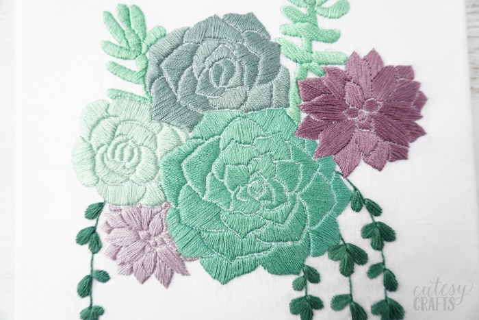 Succulent Embroidery on Canvas - Cutesy Crafts