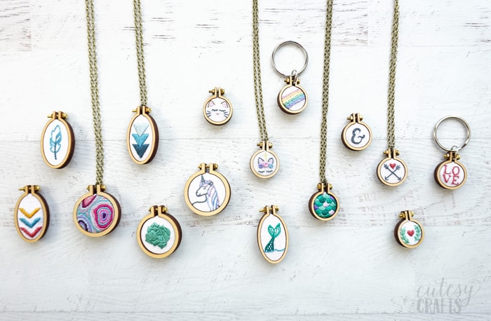 Three Sweet Embroidered Mini Hoop Necklaces 