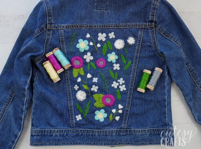 DIY Denim Jacket with Embroidery - Cutesy Crafts