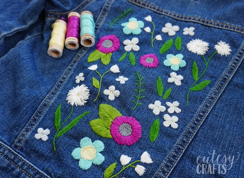 Flower embroidered hotsell jean jacket