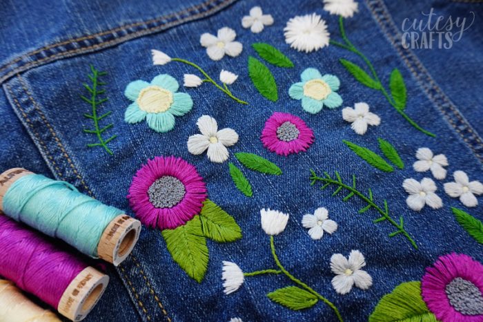 DIY Denim Jacket with Embroidery - Cutesy Crafts