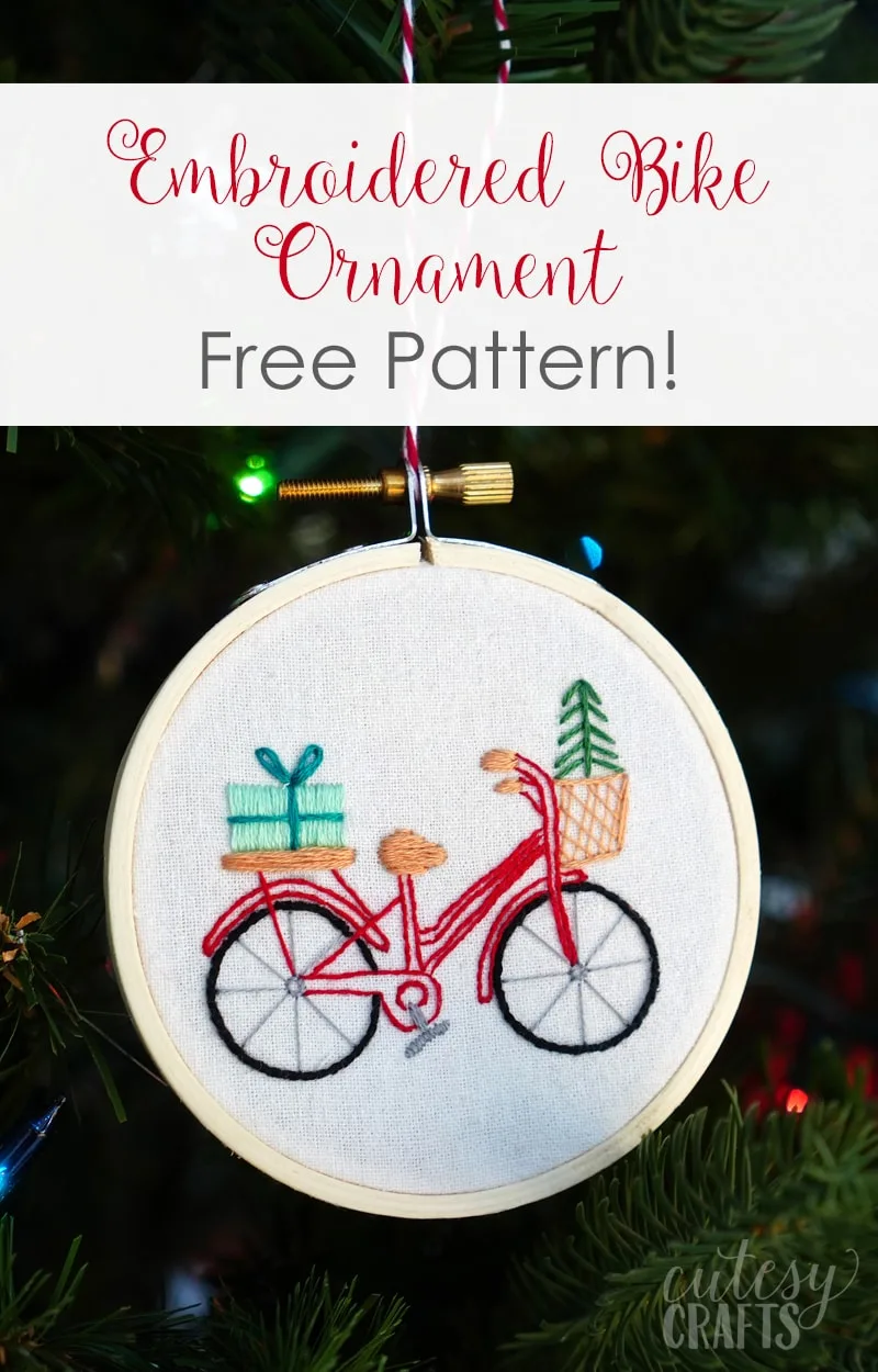 Bike Embroidered Christmas Ornament with Free Pattern