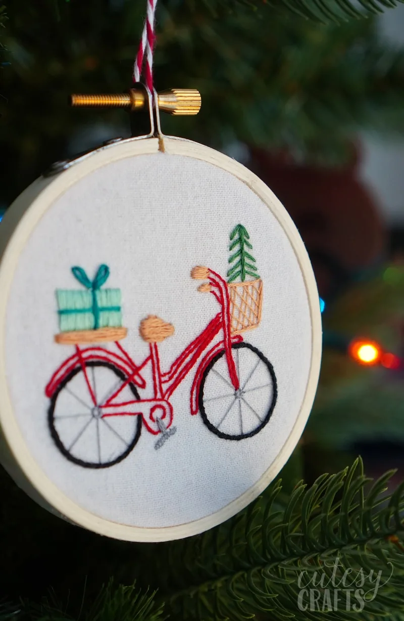 Embroidered Christmas Ornament Bicycle with Free Pattern - Cutesy