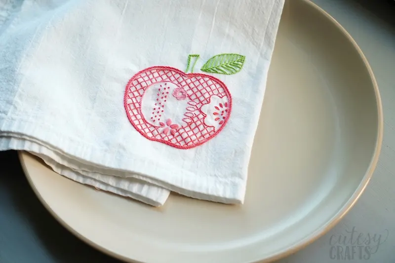 Tea towels hand-embroidered with my mom's favourite herbs - just