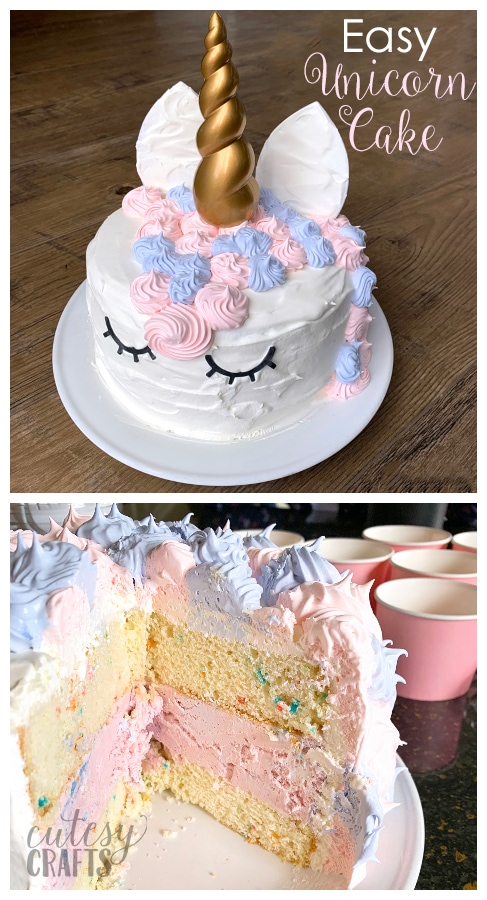 Easy Homemade Unicorn Ice Cream Cake - Step by Step Instructions - FFLL