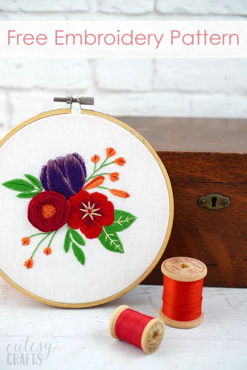 Red Flowers Embroidery Design - Free Download!