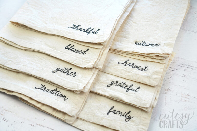 How to Embroider Words on Thanksgiving Napkins Cutesy Crafts