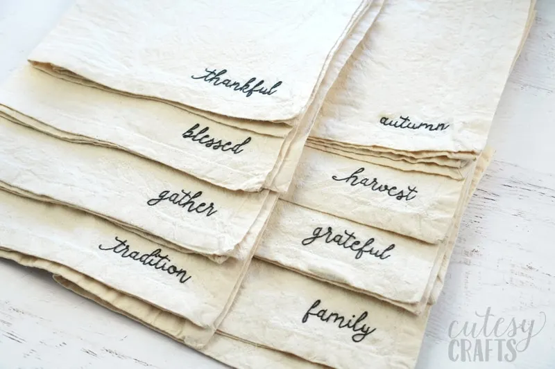 How to Embroider Words on Thanksgiving Napkins