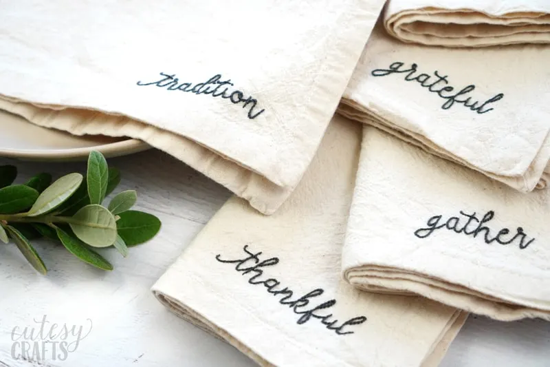 How to Embroider Words on Thanksgiving Napkins