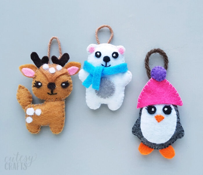 Felt Animal Christmas Ornaments with Free Patterns