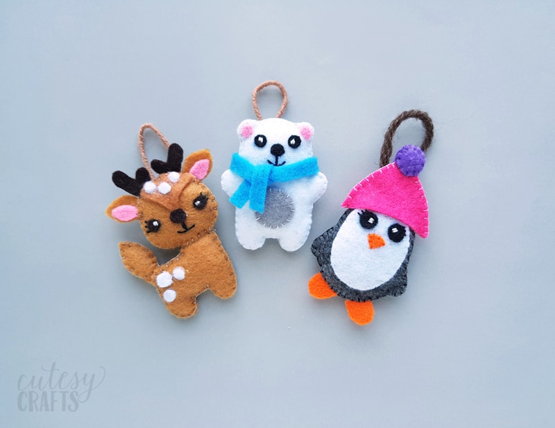 Felt Animal Christmas Ornaments with Free Patterns - Cutesy Crafts