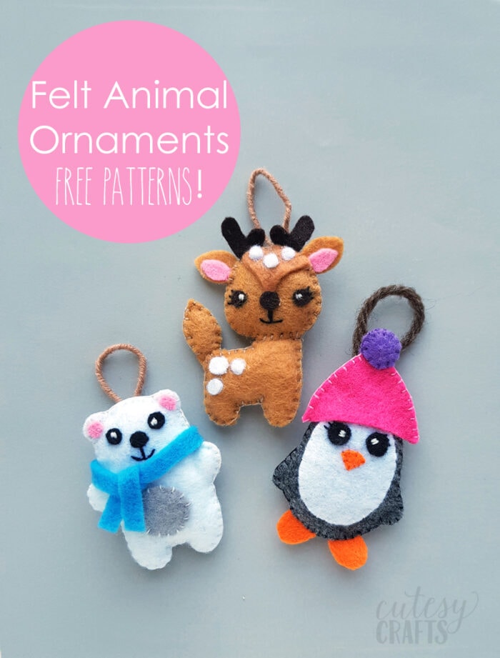 Felt Animal Christmas Ornaments with Free Patterns
