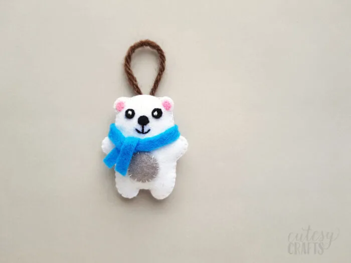 Felt Polar Bear Christmas Ornament with Free Pattern