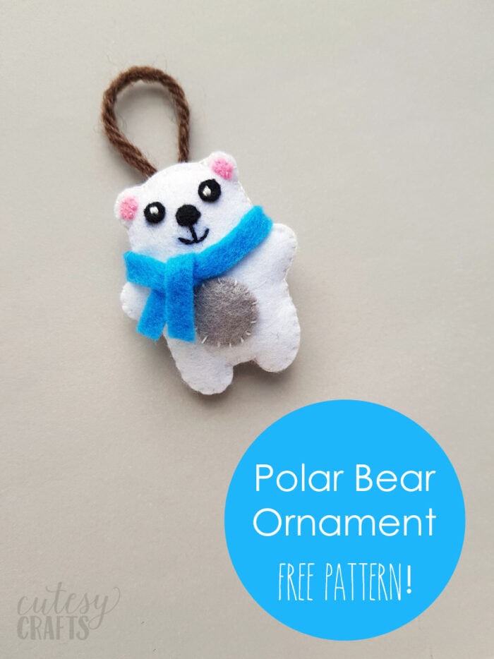 Felt Polar Bear Christmas Ornament with Free Pattern