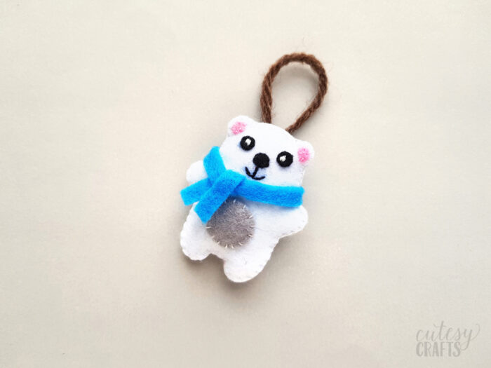 Felt Polar Bear Christmas Ornament with Free Pattern