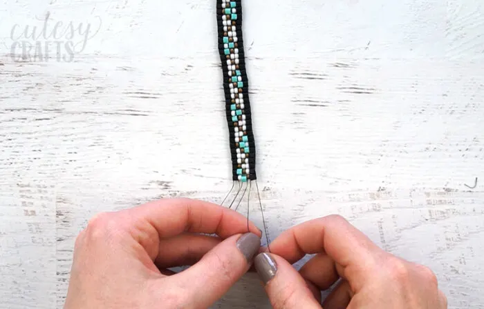 Tie off bead loom bracelet.