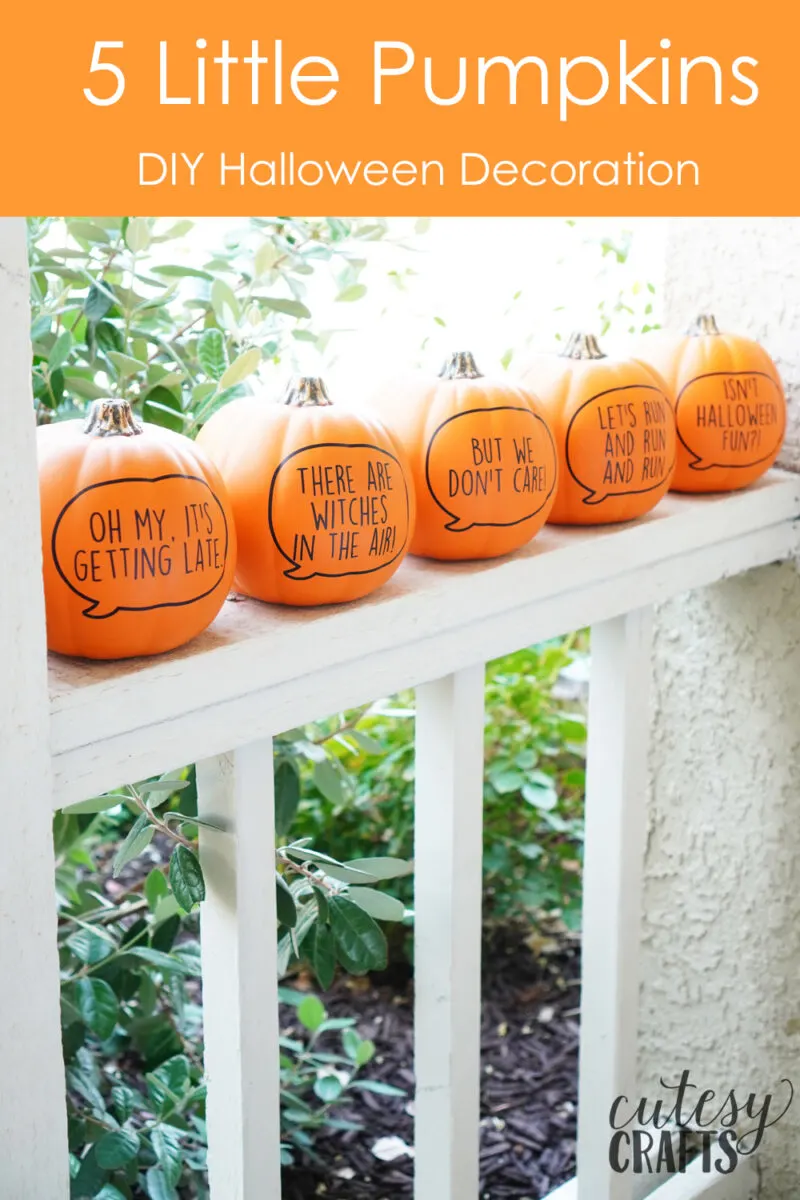 Cricut Halloween Idea - 5 Little Pumpkins Decoration #cricutmade