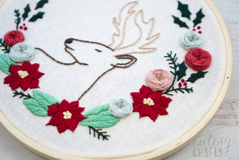 Christmas flowers embroidery pattern