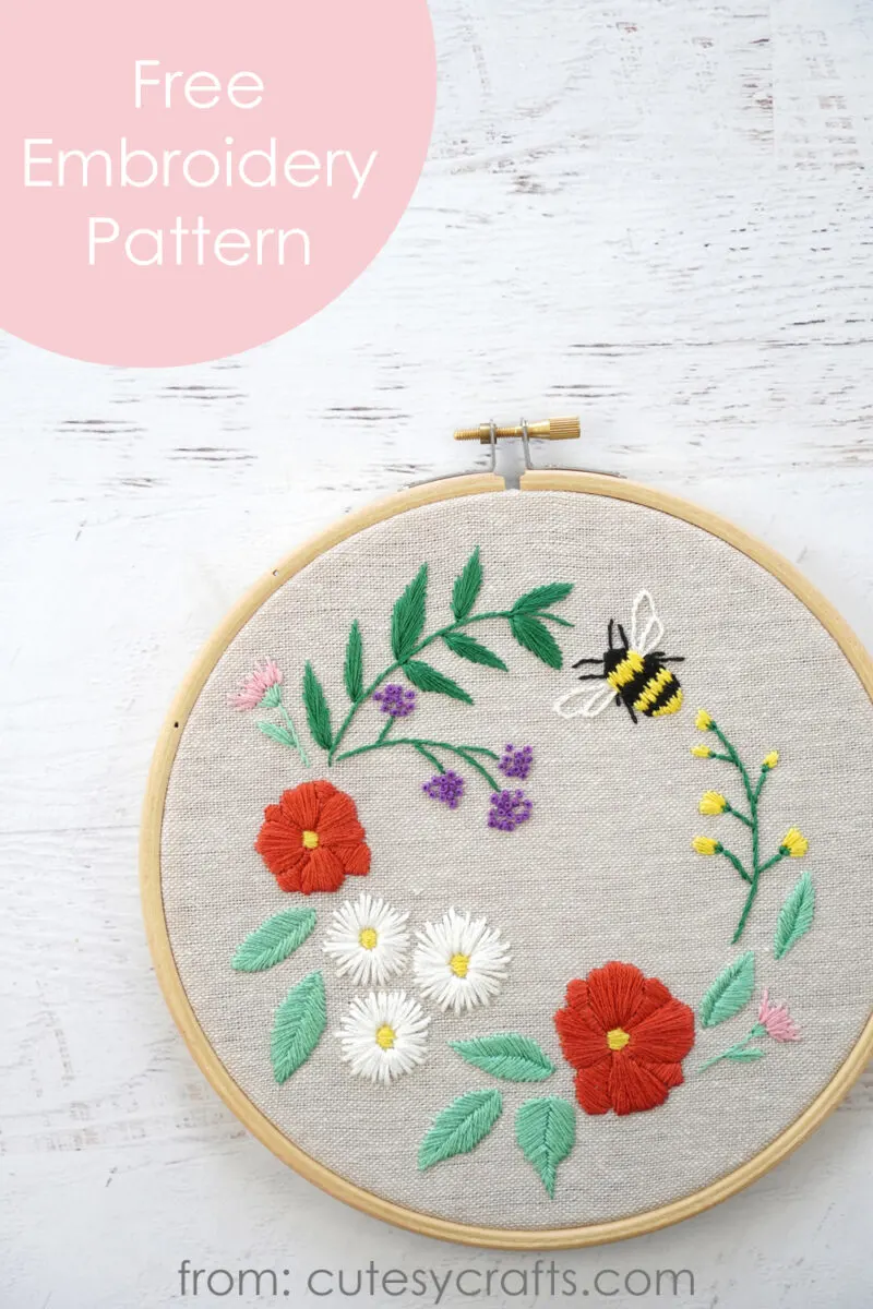 Free Spring Bee Embroidery Pattern