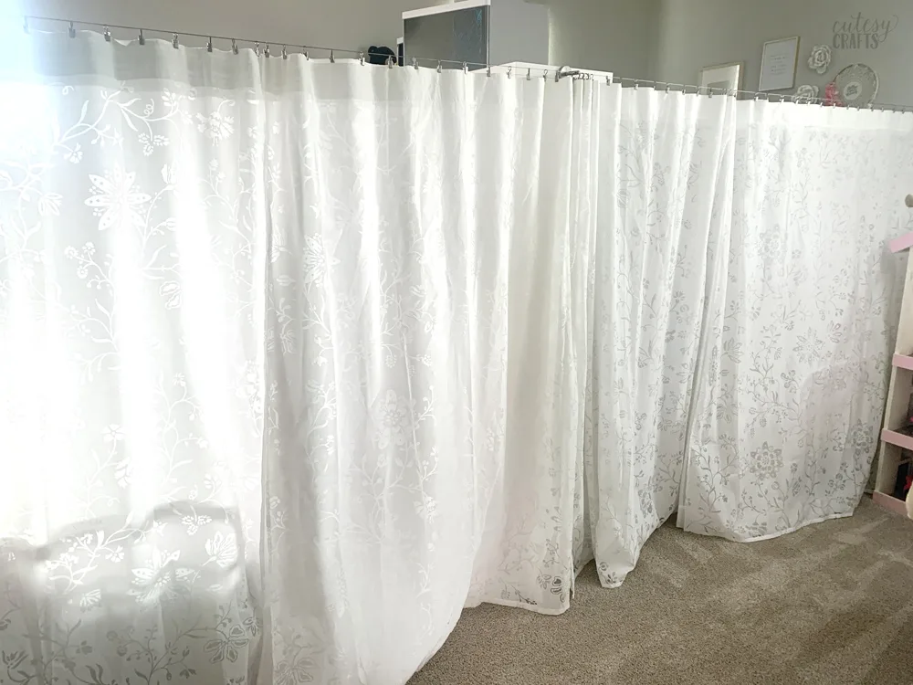 use ikea curtain wire and curtains to divide a room